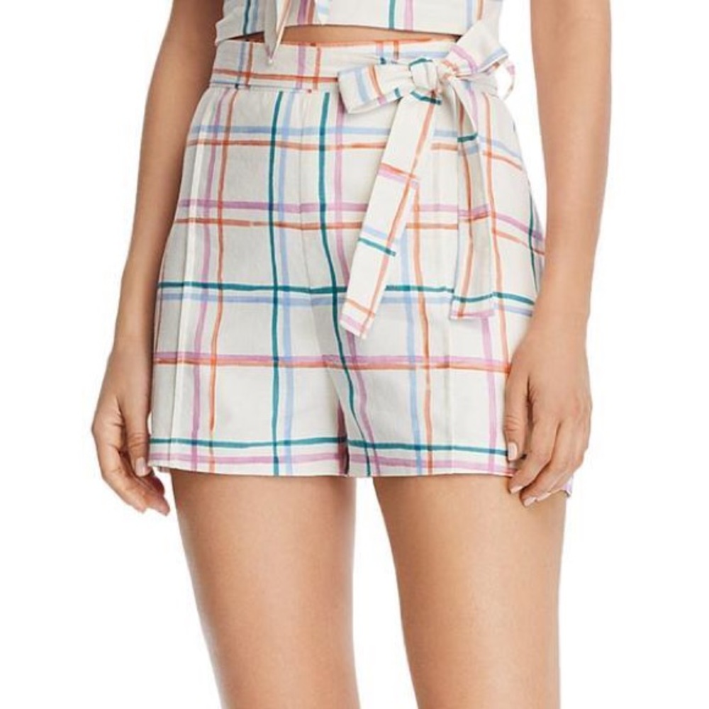 WAYF Matera Check Print High-Waist Shorts Size XS